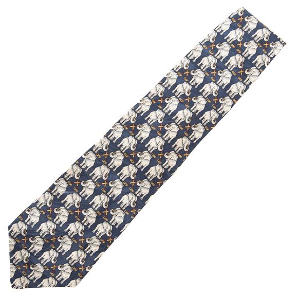 Museum Artifacts 100% Silk Elephant Print Neck Tie - Picture 2 of 8